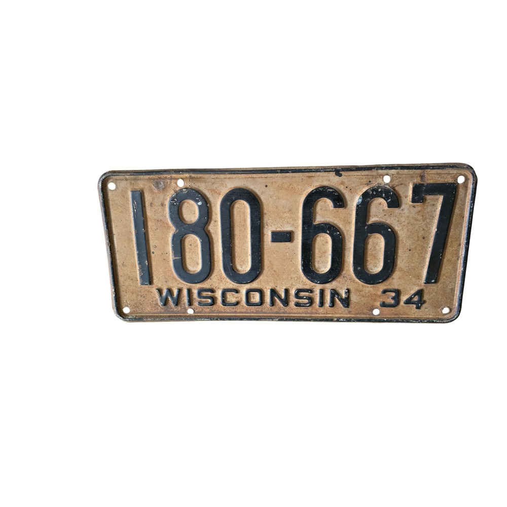 Vintage 1934 Wisconsin License Plate Antique Car Auto Tag‎ Number Plate